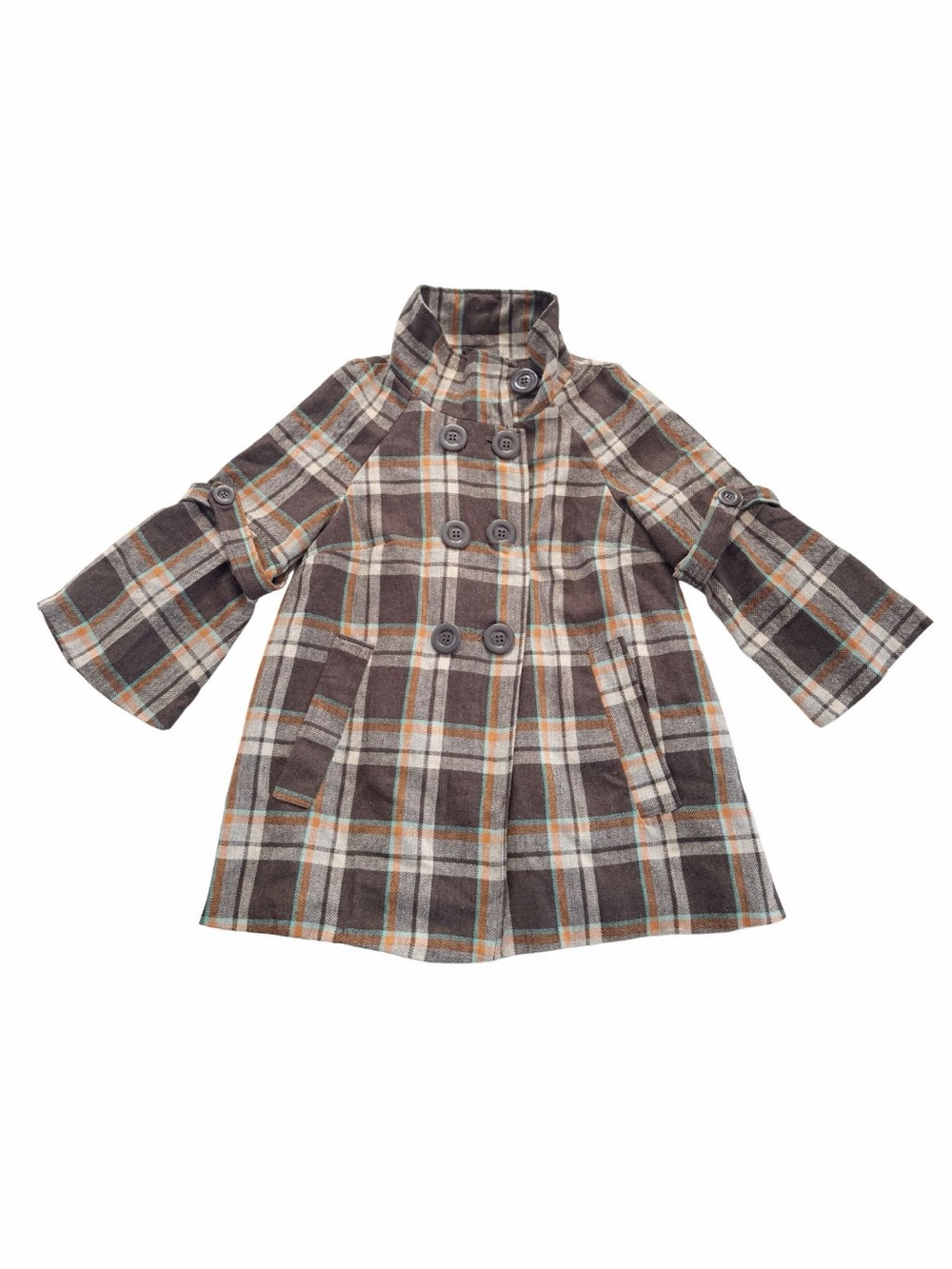 Last Kiss Brown Plaid Retro Swing Style Coat Bell Sleeves Mod Style